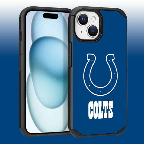 Apple iPhone 15 (6.1) - NFL Licensed Indianapolis Colts Team Logo on Blue Textured Dual Layer Case