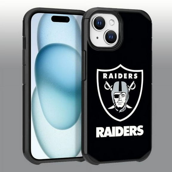 Apple iPhone 15 (6.1) - NFL Licensed Las Vegas Raiders Team Logo on Black Textured Dual Layer Case