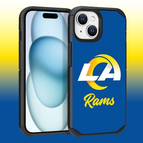 Apple iPhone 15 (6.1) - NFL Licensed Los Angeles Rams Team Logo on Blue Textured Dual Layer Case