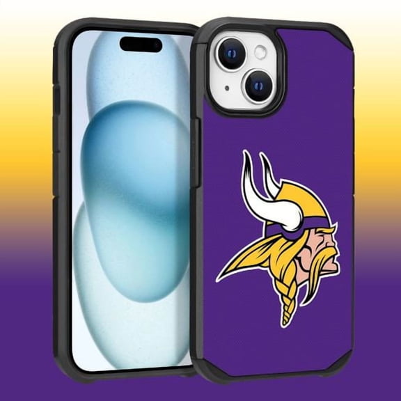 Apple iPhone 15 (6.1) - NFL Licensed Minnesota Vikings Team Logo on Purple Textured Dual Layer Case
