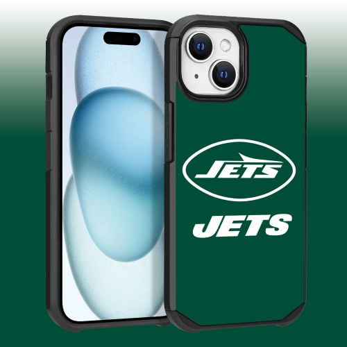 Apple iPhone 15 (6.1) - NFL Licensed New York Jets Team Logo on Green Textured Dual Layer Case