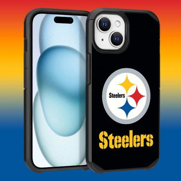 Apple iPhone 15 (6.1) - NFL Licensed Pittsburgh Steelers Team Logo on Black Textured Dual Layer Case