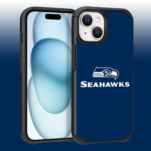 Apple iPhone 15 (6.1) - NFL Licensed Seattle Seahawks Team Logo on Blue Textured Dual Layer Case