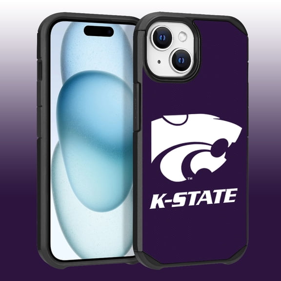 Apple iPhone 15 (6.1) / iPhone 14 (6.1) / iPhone 13 (6.1) - Licensed NCAA University of Kansas State Wildcats Logo on Purple Textured Dual Layer Case