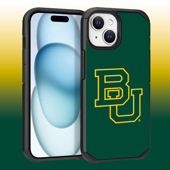 Apple iPhone 15 (6.1) / iPhone 14 (6.1) / iPhone 13 (6.1) - Licensed NCAA of Baylor Universtiy Bears Logo on Green Textured Dual Layer Case