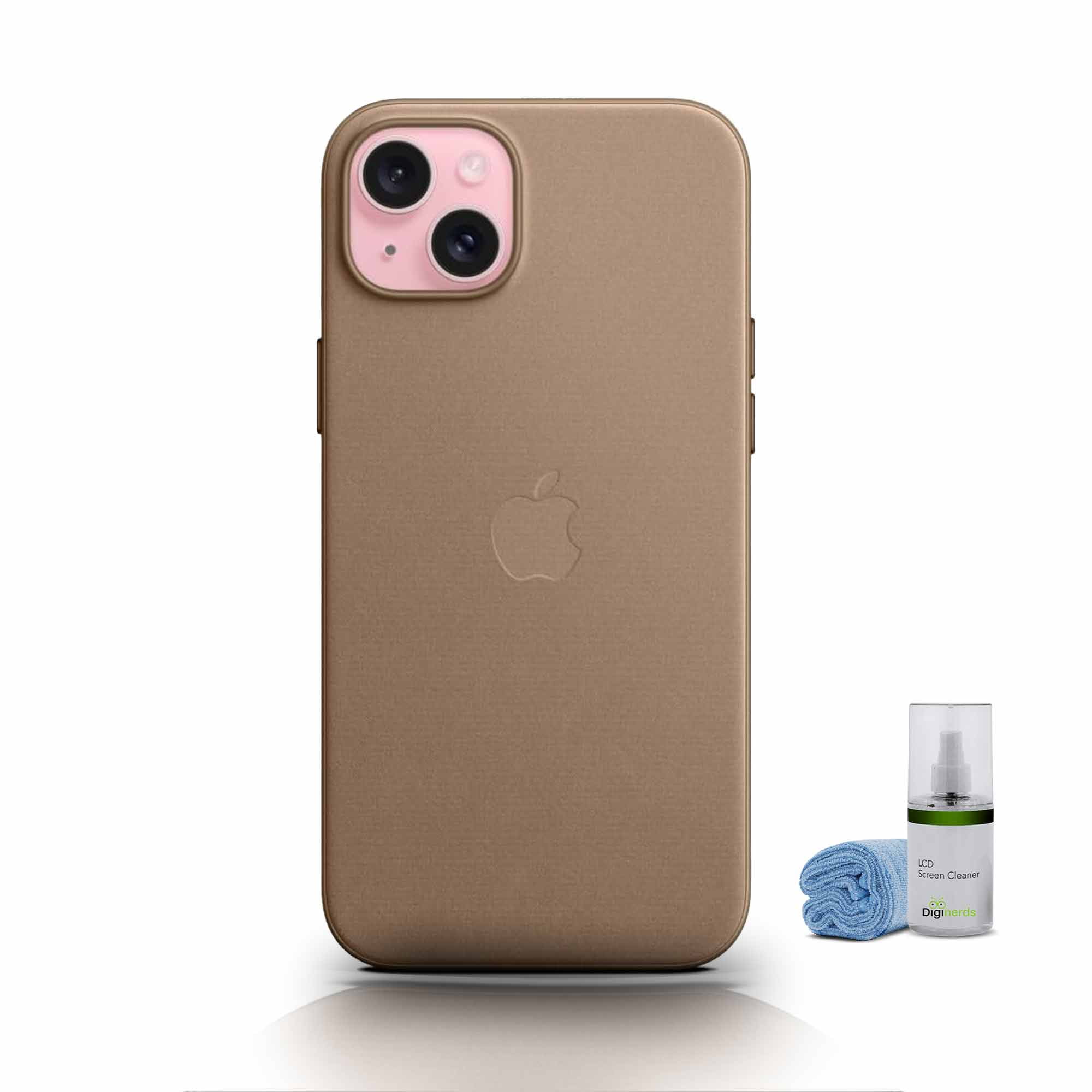 Apple iPhone 15 Finewoven Case in Taupe Bundle with Cleaning Kit