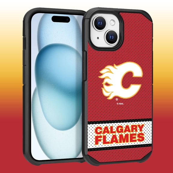 Apple iPhone 15 - NHL Licensed Calgary Flames Team Logo on Jersey Textured Dual Layer Case