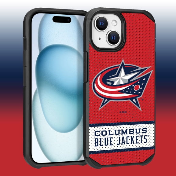 Apple iPhone 15 - NHL Licensed Columbus Blue Jackets Team Logo on Jersey Textured Dual Layer Case