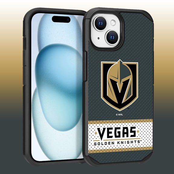 Apple iPhone 15 - NHL Licensed Las Vegas Golden Team Logo on Jersey Textured Dual Layer Case