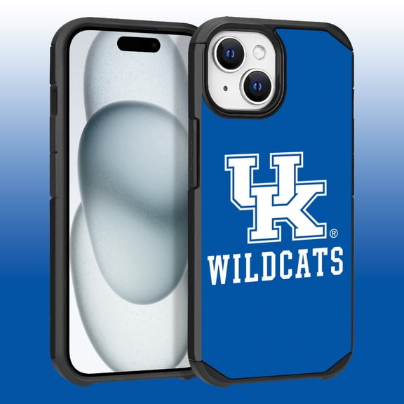 Apple iPhone 15 Plus (6.7) / Apple iPhone 14 Plus (6.7) - Licensed NCAA University of Kentucky Wildcats logo on Light Blue Textured Dual Layer Case