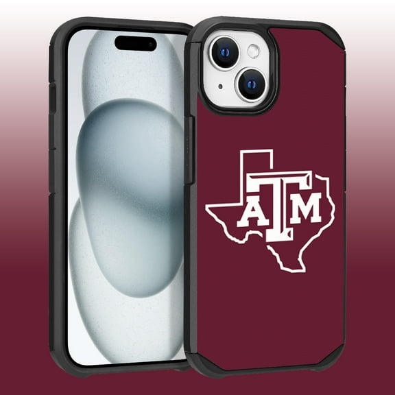 Apple iPhone 15 Plus (6.7) / Apple iPhone 14 Plus (6.7) - Licensed NCAA of Texas A&M University Aggies Logo on Red Textured Dual Layer Case