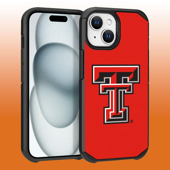 Apple iPhone 15 Plus (6.7) / Apple iPhone 14 Plus (6.7) - Licensed NCAA of Texas Tech University Red Raiders Logo on Red Textured Dual Layer Case