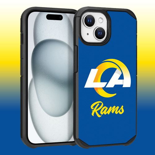 Apple iPhone 15 Plus (6.7)- NFL Licensed Los Angeles Rams Team Logo on Blue Textured Dual Layer Case