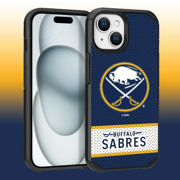 Apple iPhone 15 Plus - NHL Licensed Buffalo Sabres Team Logo on Jersey Textured Dual Layer Case