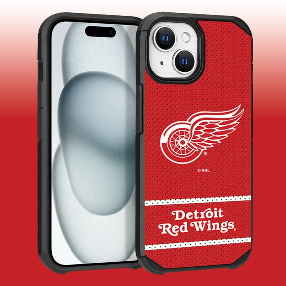 Apple iPhone 15 Plus - NHL Licensed Detroit Red Wings Team Logo on Jersey Textured Dual Layer Case