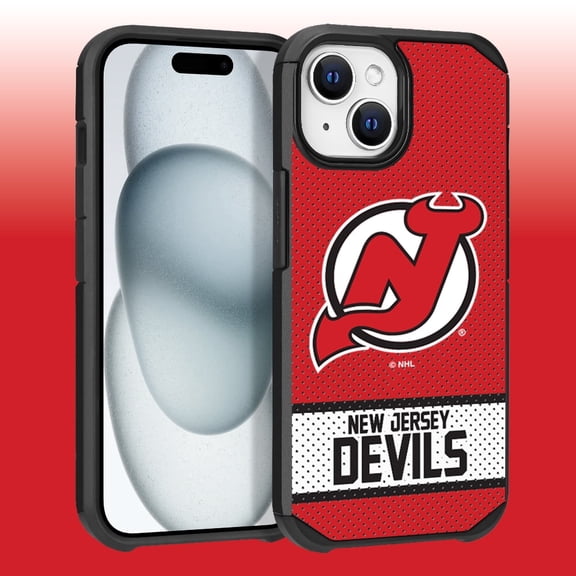 Apple iPhone 15 Plus - NHL Licensed New Jersey Devils Mets Team Logo on Jersey Textured Dual Layer Case