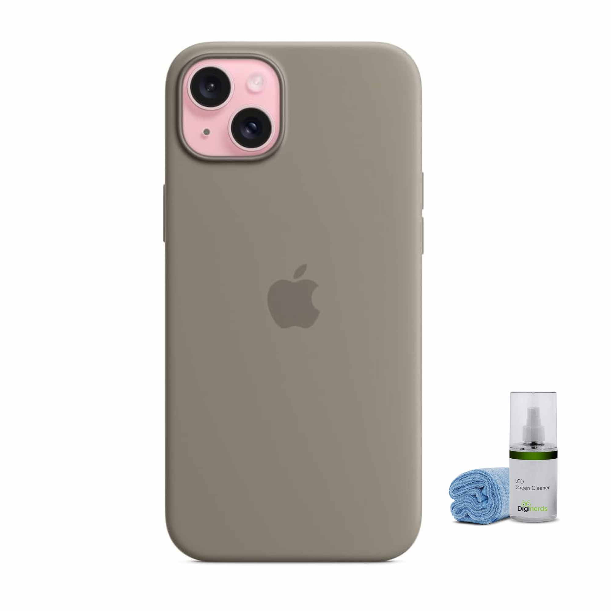 Apple iPhone 15 Plus Silicone Case in Clay Bundle with Cleaning Kit