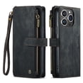thumbnail image 1 of For Apple iPhone 15 Pro 6.1",Decase Full Body Protection PU Leather Wallet Case for Women Men With Hand Strap& Zipper RFID Blocking Card Slots Holder,Shockproof Retro Style Phone Cover - Black, 1 of 8