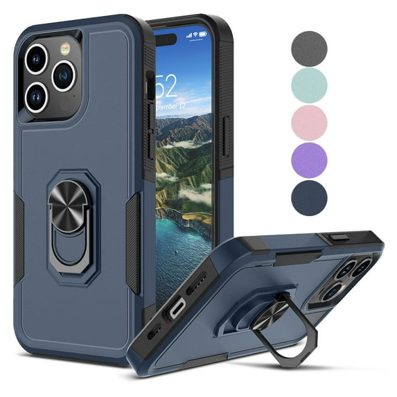 Apple iPhone 15 Pro Case ,Sturdy Phone Case for iPhone 15 Pro 2023 6.1 inch ,Tekcoo Hybrid Dual Layer Rubber Drop Protection Heavy Duty Rugged Bumper 2-in-1 Ring Case Cover with Kickstand-Black