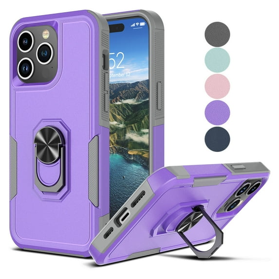 Apple iPhone 15 Pro Case ,Sturdy Phone Case for iPhone 15 Pro 2023 6.1 inch ,Tekcoo Hybrid Dual Layer Rubber Drop Protection Heavy Duty Rugged Bumper 2-in-1 Ring Case Cover with Kickstand-Black