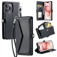thumbnail image 1 of For Apple iPhone 15 Pro Case Wallet, Cards Holder RFID Blocking Crossbody Shoulder Strap Hand Wrist Bumper Shockproof Flip Cover Stand Protective PU Leather Phone Case for iPhone 15 Pro, Black, 1 of 8