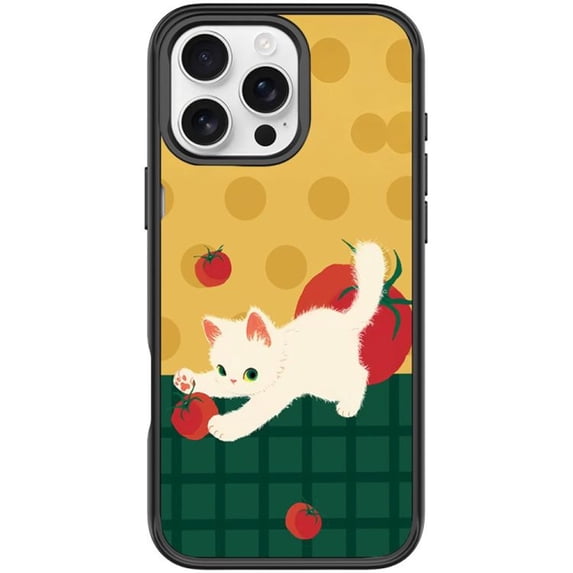 For Apple iPhone 15 Pro Max 6.7" Case ,Innovative Replaceable Magnetic Tomato&Cat Pattern Back Plate Drop Protection Slim Anti-Slip Shockproof Magnetic Phone Case,Black,For iPhone 15 Pro Max