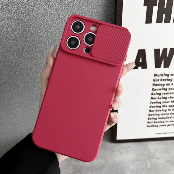 for Apple iPhone 15 Pro Max 6.7 Inch (2023 Release),iPhone 15 Pro Max Frosted Matte Case With Slide Camera Len Protector,Shockproof Anti-Scratch Lightweight Phone Cover Shell - Red