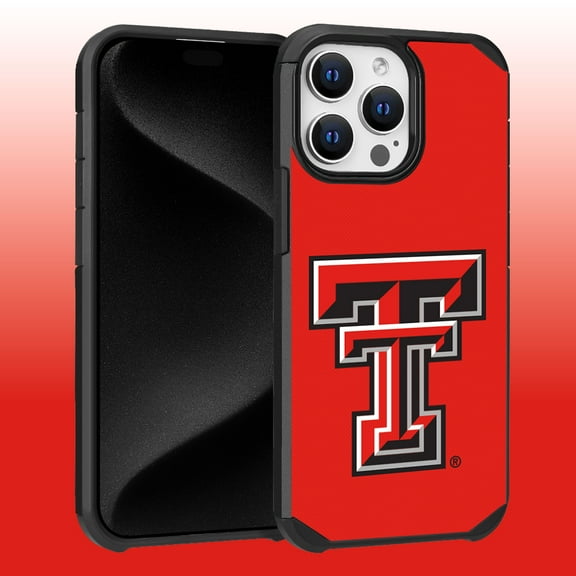 Apple iPhone 15 Pro Max (6.7) - Licensed NCAA of Texas Tech University Red Raiders Logo on Red Textured Dual Layer Case