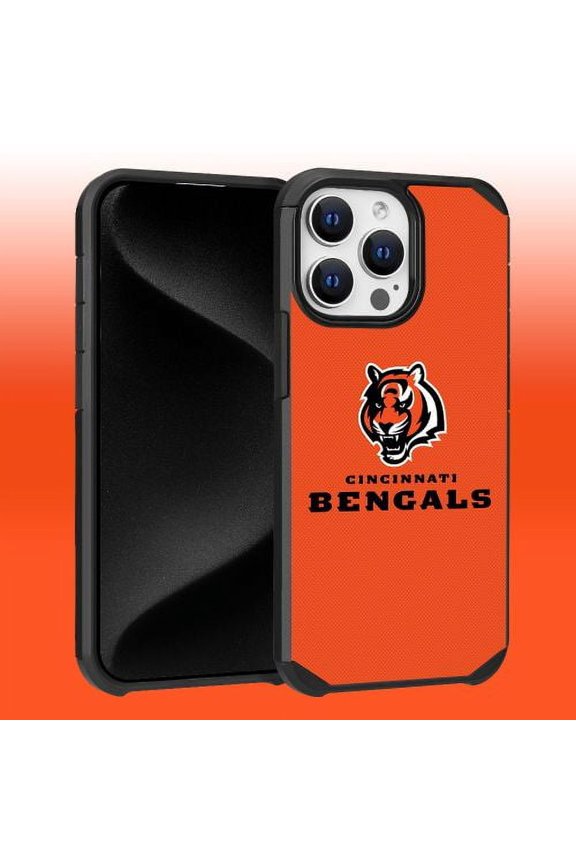 Apple iPhone 15 Pro Max (6.7) - NFL Licensed Cincinnati Bengals Team Logo on Orange Textured Dual Layer Case