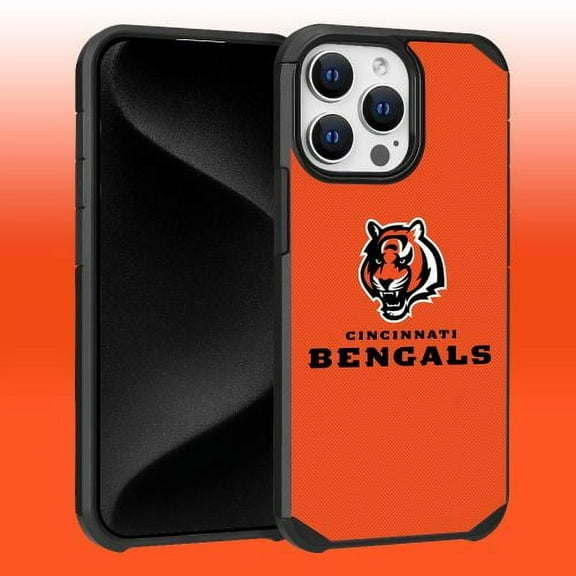 Apple iPhone 15 Pro Max (6.7) - NFL Licensed Cincinnati Bengals Team Logo on Orange Textured Dual Layer Case