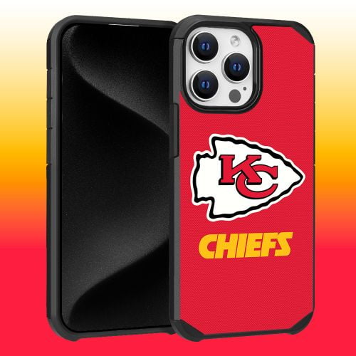 Apple iPhone 15 Pro Max (6.7) - NFL Licensed Kansas City Chiefs Team Logo on Red Textured Dual Layer Case