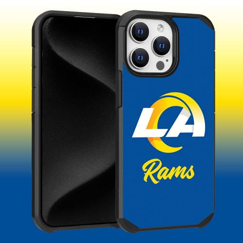 Apple iPhone 15 Pro Max (6.7) - NFL Licensed Los Angeles Rams Team Logo on Blue Textured Dual Layer Case
