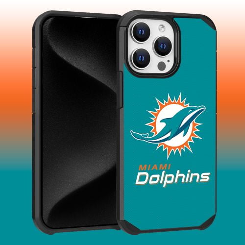 Apple iPhone 15 Pro Max (6.7) - NFL Licensed Miami Dolphins Team Logo on Green Textured Dual Layer Case