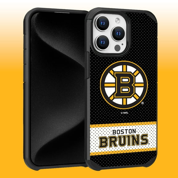 Apple iPhone 15 Pro Max (6.7) - NHL Licensed Boston Bruins Team Logo on Jersey Textured Dual Layer Case