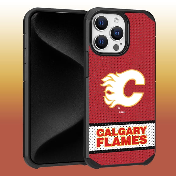 Apple iPhone 15 Pro Max (6.7) - NHL Licensed Calgary Flames Team Logo on Jersey Textured Dual Layer Case