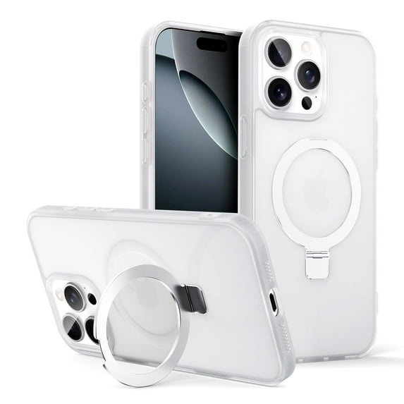 For Apple iPhone 15 Pro Max Case, Compatible with Magsafe Ring Holder Kickstand Slim Fit Drop Protective Shockproof Anti-Scratch Bumper Rugged Phone Case Cover for iPhone 15 Pro Max, White