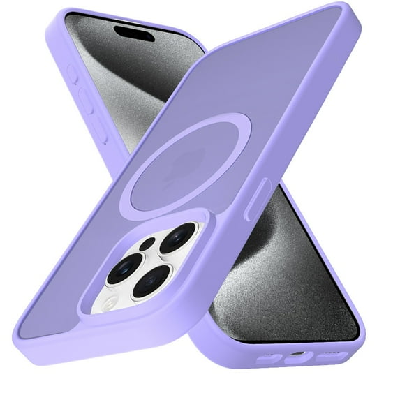 For Apple iPhone 15 Pro Max Case, MagSafe Compatible Case Hybrid Soft TPU Bumper Hard Translucent Matte Back Slim Shockproof Phone Cover (Light Purle)