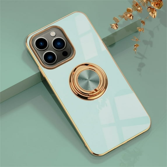 Apple iPhone 15 Pro Max Case with Ring Holder, iPhone 15 Pro Max Cover, Kickstand Magnetic Plating Frame TPU Shockproof Anti-Scratch Girls Women Men Cover Apple 15 Pro Max, Mint