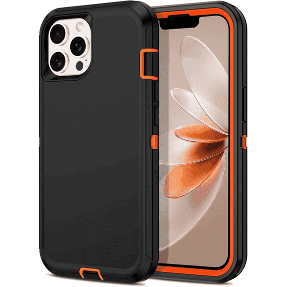 Apple iPhone 15 Pro Max Case Shockproof Dust/Drop Proof 3 in 1 Full Body Rugged Heavy Duty Durable Cover 6.7" Black Orange
