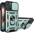 thumbnail image 1 of for Apple iPhone 15 Pro Max Case with Slide Camera Cover for Men, Military Grade Drop Phone Cover Case with Ring Kickstand for iPhone 15 Pro Max SJ Green, 1 of 10