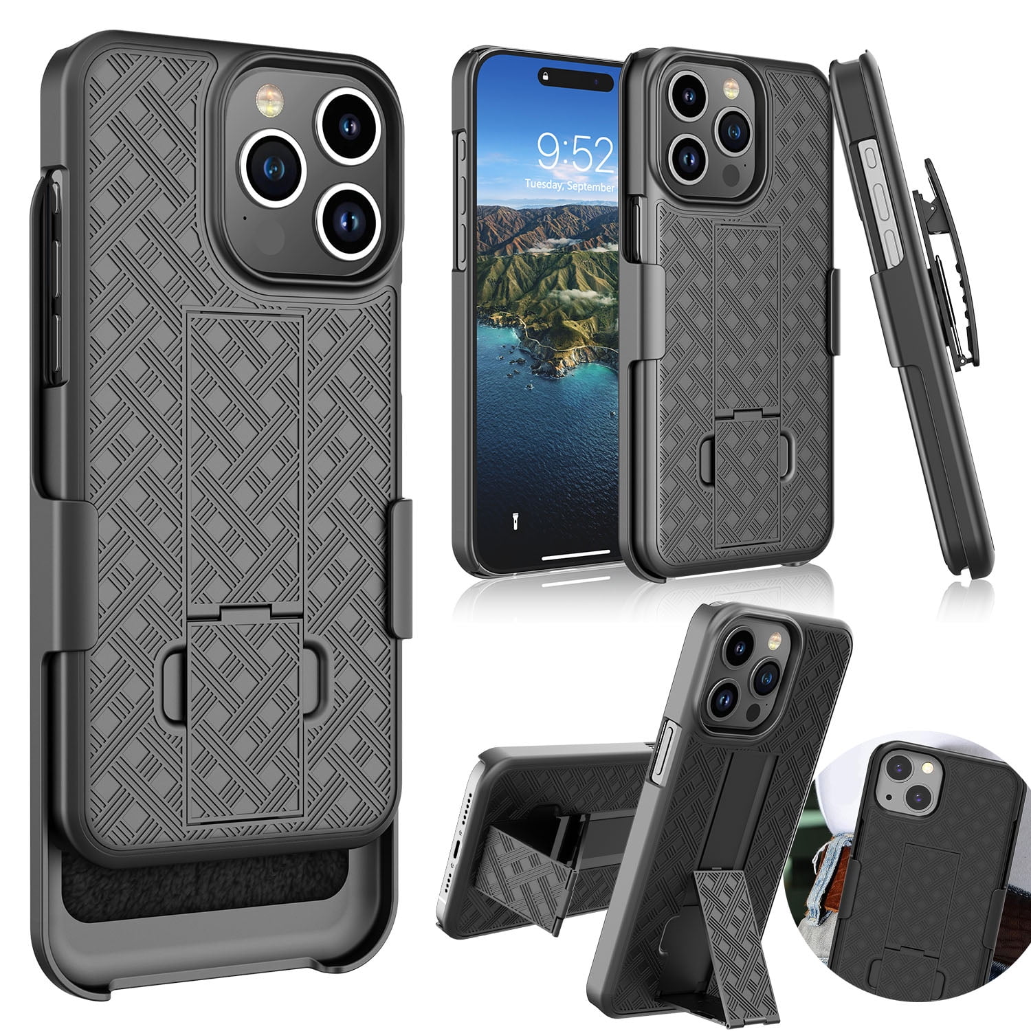 Apple iPhone 15 Pro Max 15 Plus 15 Pro Case, Tekcoo 180 Rotating Swivel  Belt Clip Slim Holster Shell Combo Case Cover [Kickstand Feature] for Apple  Smart Phone - Black 