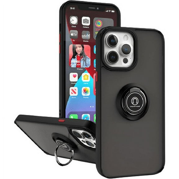 For Apple iPhone 15 Pro Max Shock Proof Ring Case, Kickstand Rugged Phone Cover Armor Style, Impact-Resistant, Shock Absorbing Compatible for iPhone 15 Pro Max, Black