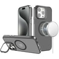 thumbnail image 1 of For Apple iPhone 15 Pro Max Tough HQ Hybrid Case with Aluminum Frame Camera Stand, Compatible with MagSafe, Translucent Matte Shockproof Cover, XPM Phone Case [Gray], 1 of 9