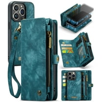 For Apple iPhone 15 Pro Max Wallet Case,Multi-Functional Retro Leather Purse Flip Cover Zipper Wallet Case with Removable Card Slots Pocket & Detachable Wrist Strap Magnetic Phone Case, Green