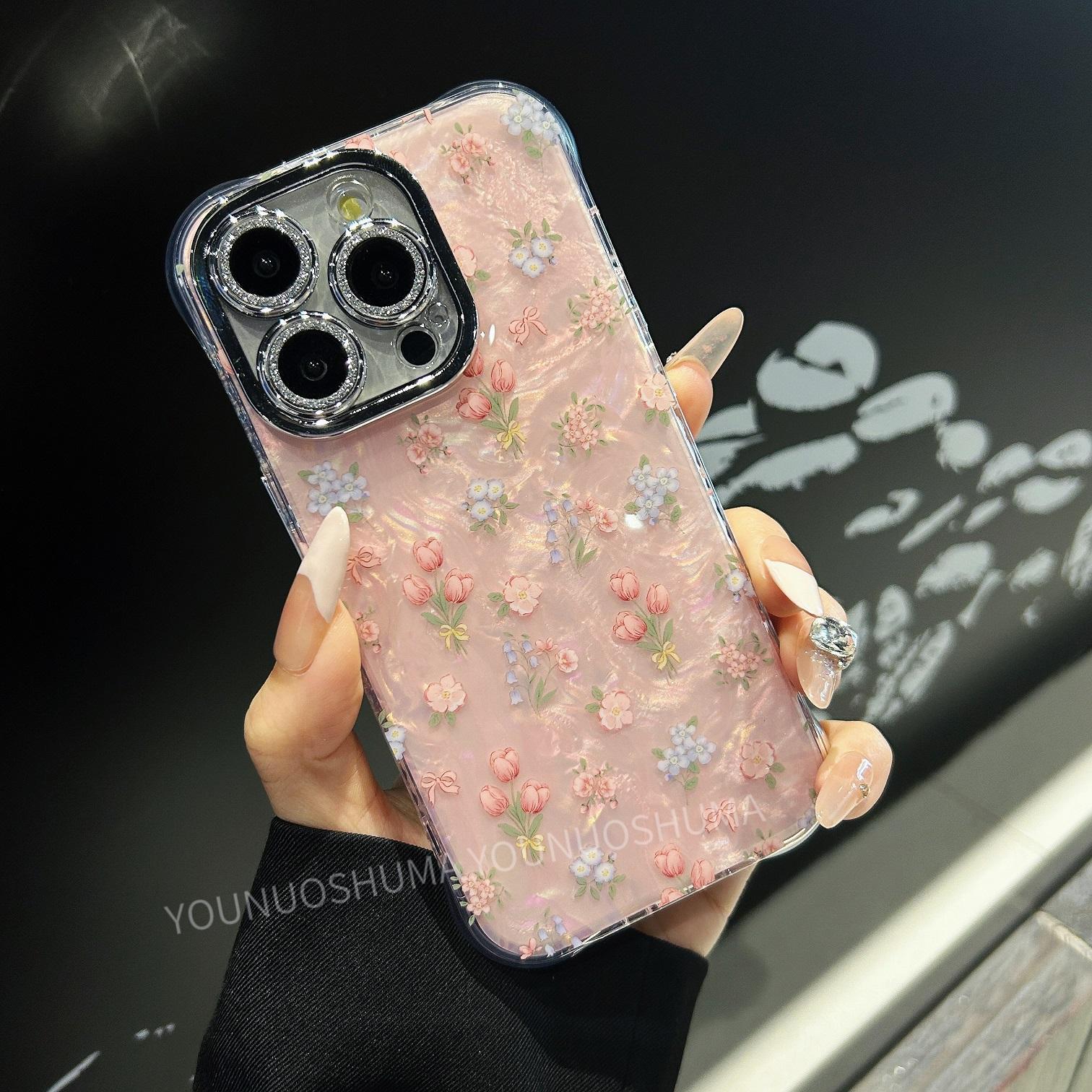 [Apple] iPhone 16 15 Pro Max style antifall shell with tulip pattern