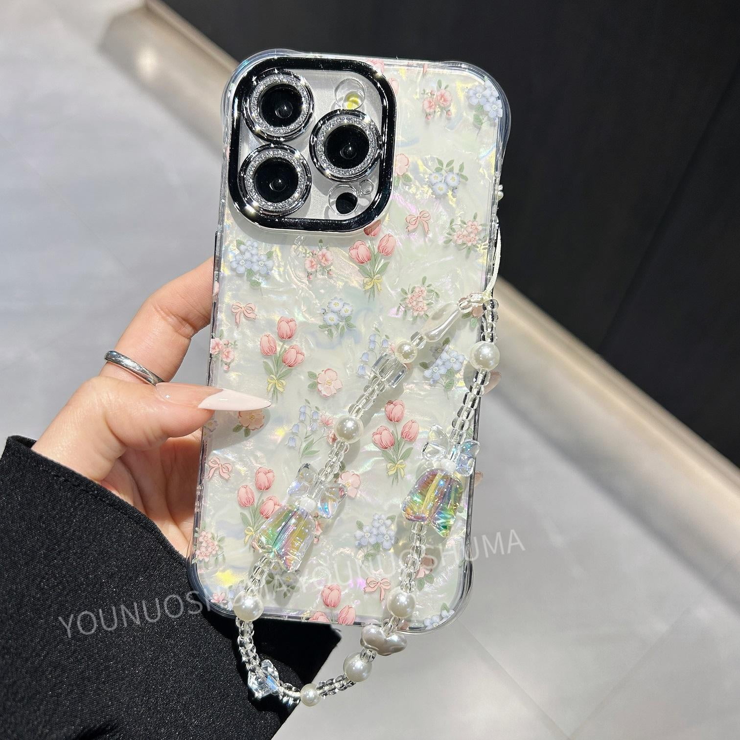 [Apple] iPhone 16 15 Pro Max style antifall shell with tulip pattern