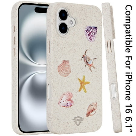 For Apple iPhone 16 (6.1") Eco Friendly Bio-Degradable Design Hybrid Cases Slim Fit Soft TPU Drop Protection Rubber printed Cover, XPM Phone Case [Shell Ocean Design]