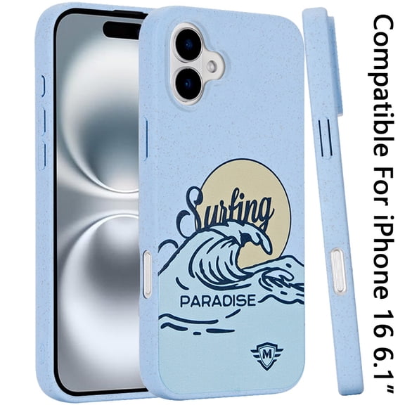 For Apple iPhone 16 (6.1") Eco Friendly Bio-Degradable Design Hybrid Cases Slim Fit Soft TPU Drop Protection Rubber printed Cover, XPM Phone Case [Surfing Paradise]
