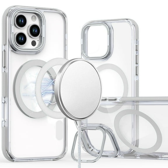For Apple iPhone 16 (6.1") Hybrid Clear Back Invisible Camera Bracket Stand [With Magsafe Magnetic Circle] Shockproof Color Frame Cover ,Xpm Phone Case [ White ]