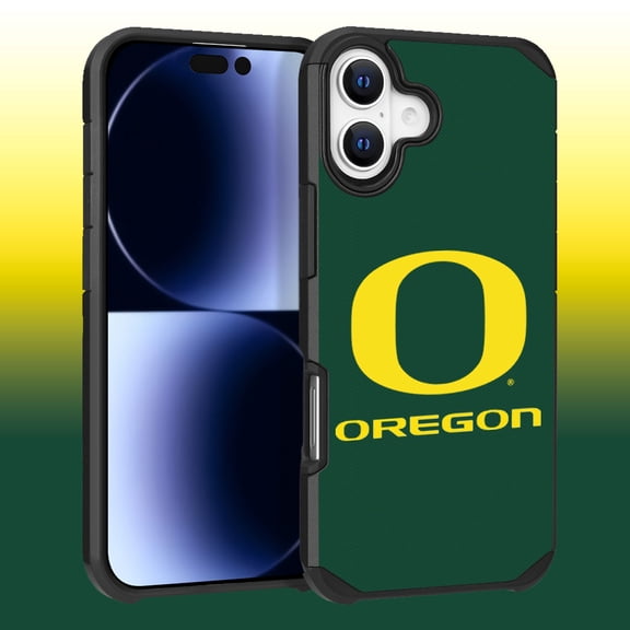 Apple iPhone 16 (6.1) - Licensed NCAA University of Oregon Ducks Logo on Green Textured Dual Layer Case